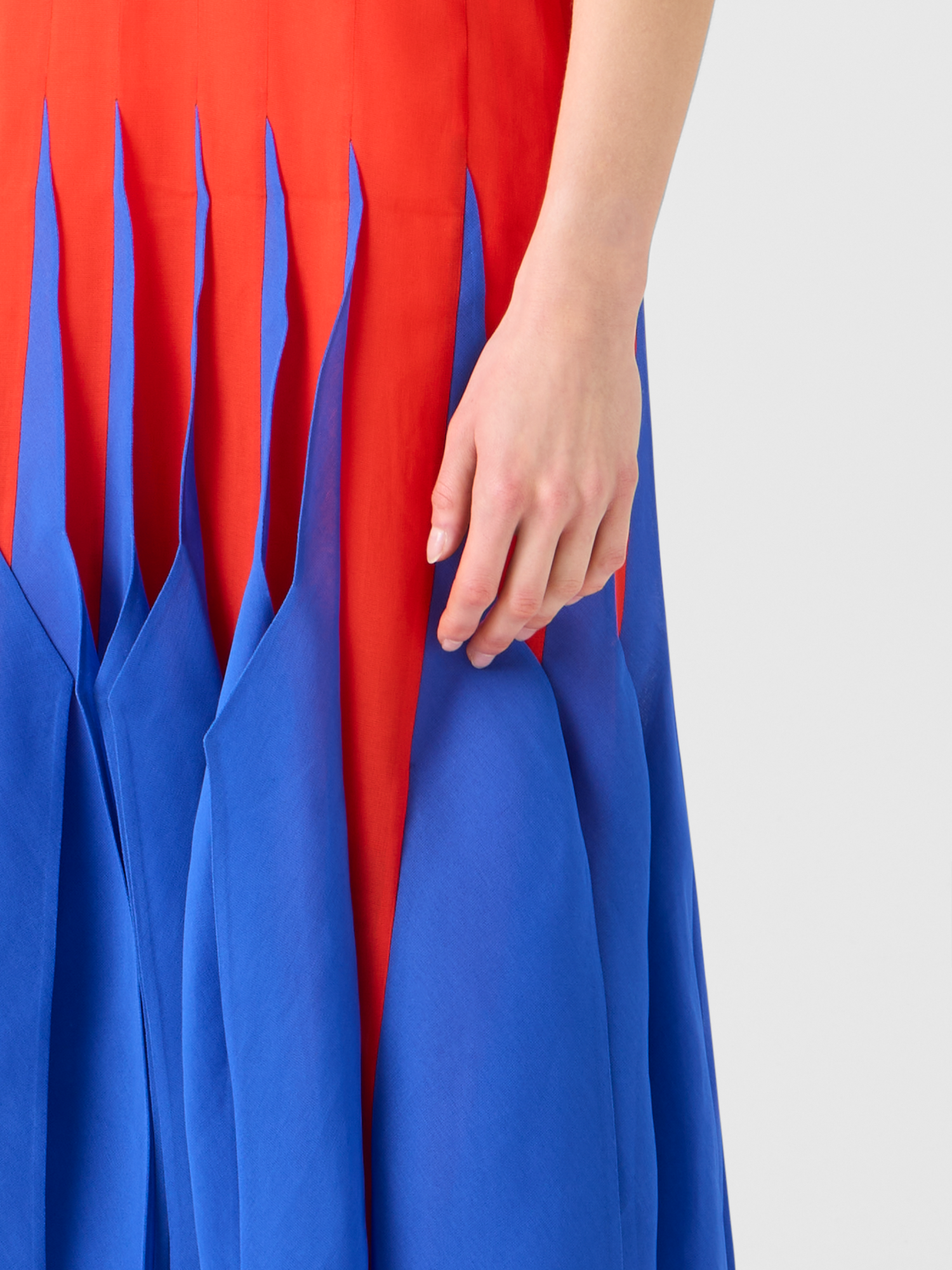 Designer Silk Midi Dress with High Plains Insets - multicolor - red 