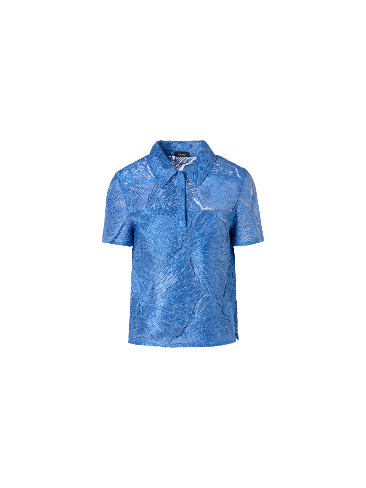 Designer Polo Blouse in Lacquered Sea Fan Lace  - blue