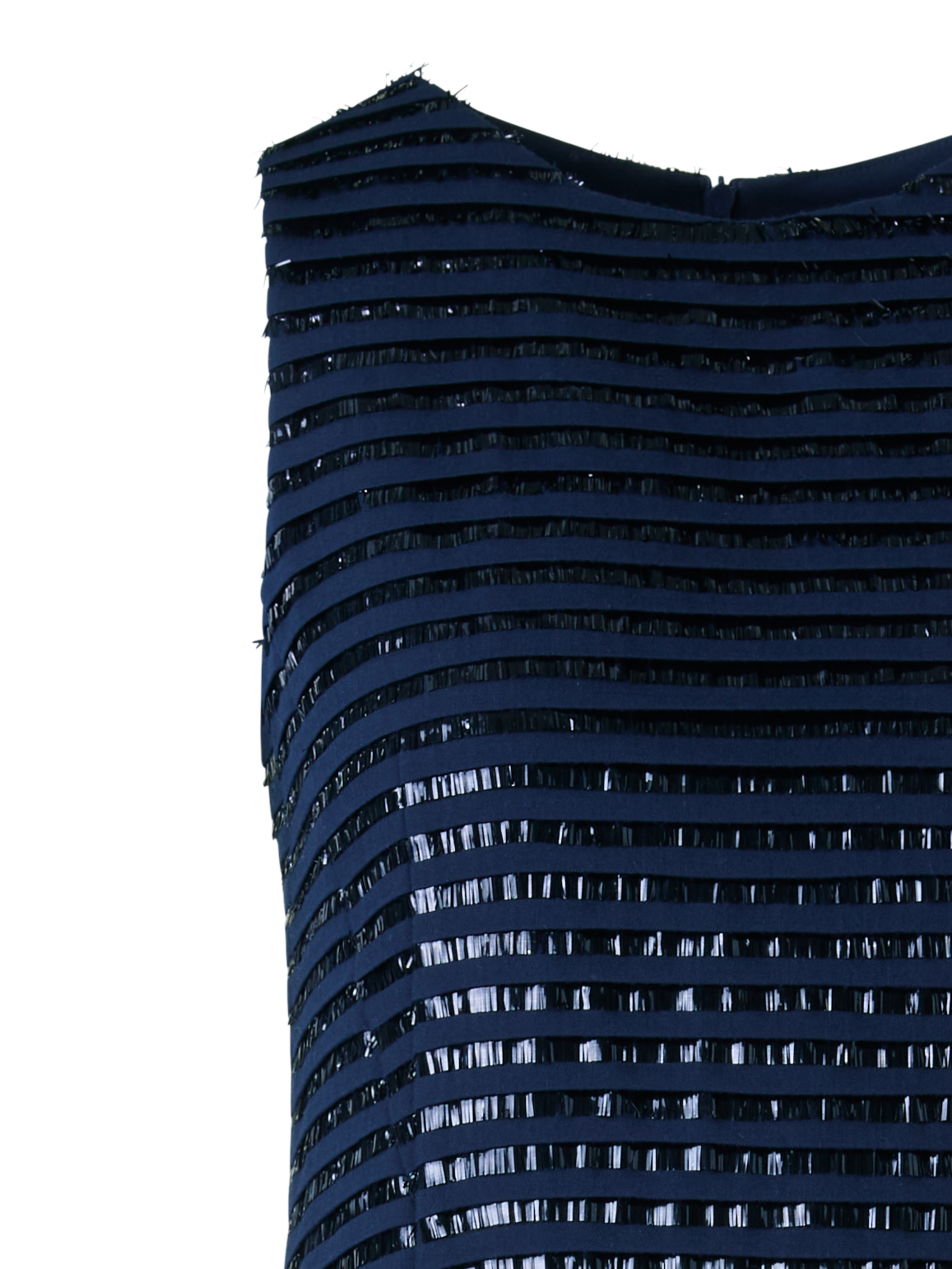 Designer Sheath Dress in Lamé Fringes Embroidery on Wool - navy - blue