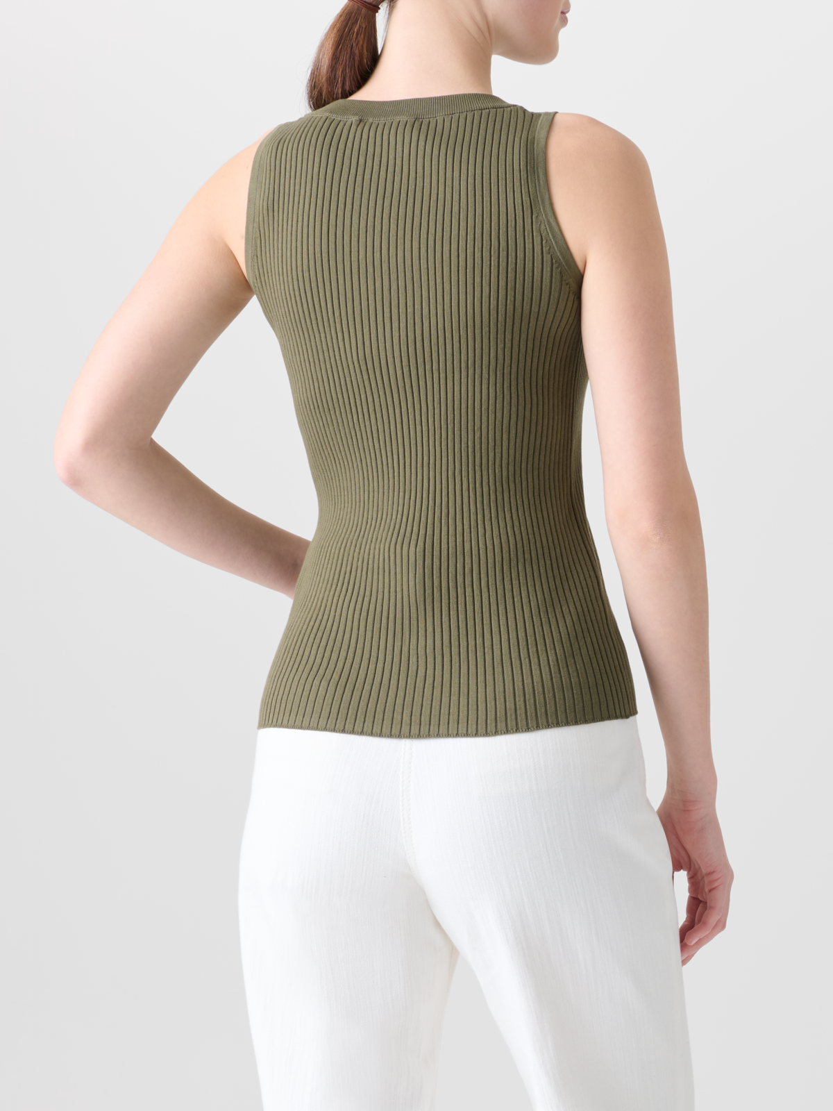Designer Knit Tank Top in Twisted Cotton Rib - neutral - green #editorial