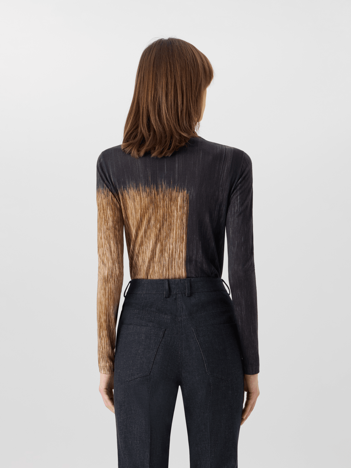 Designer Cashmere Silk Shirt in Oro Lienzo Print - multicolor - black - brown #editorial
