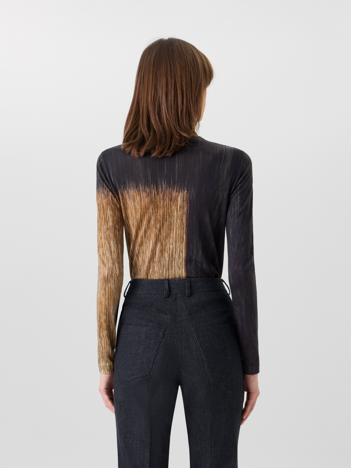 Designer Cashmere Silk Shirt in Oro Lienzo Print - multicolor - black - brown 