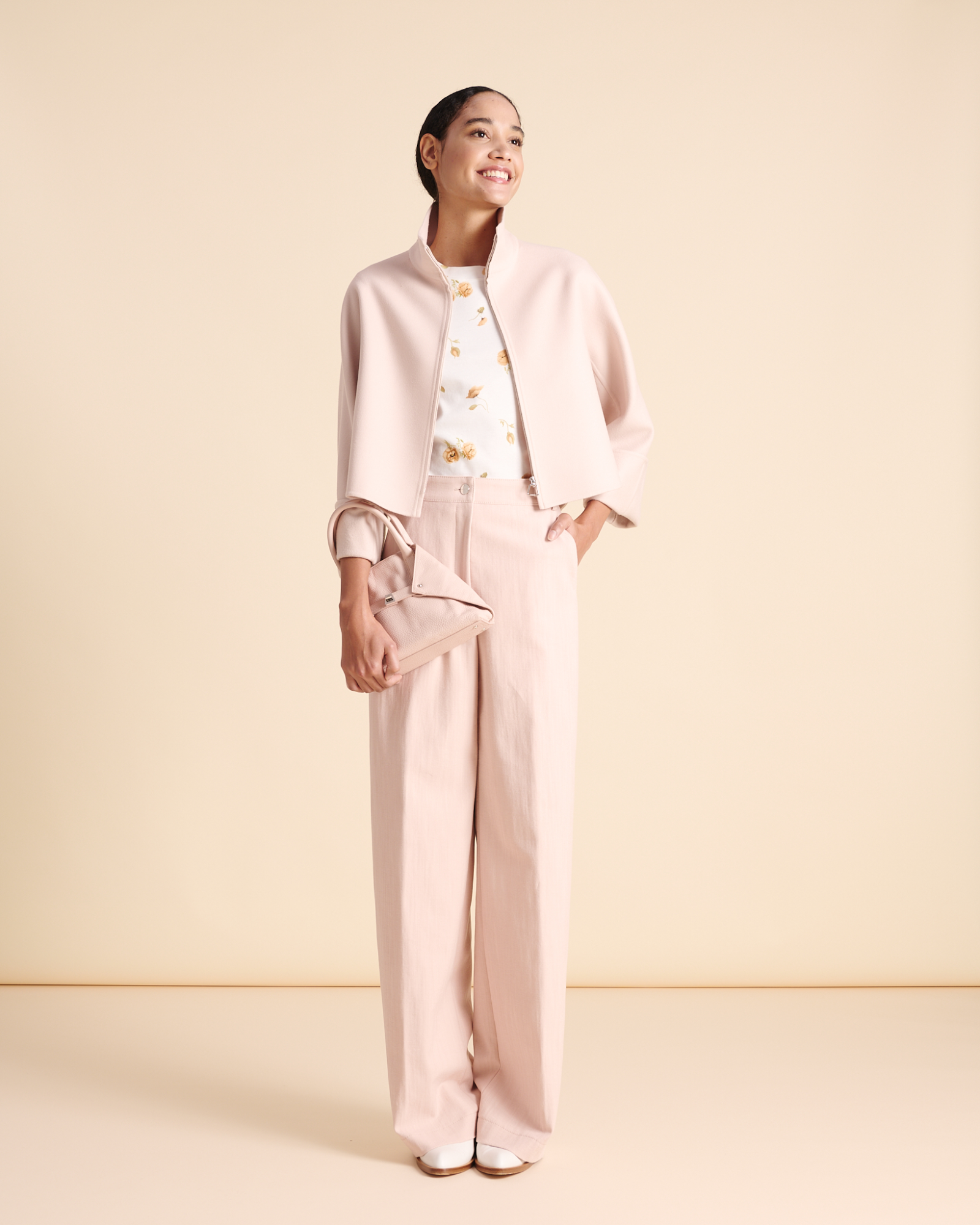 Designer Short Kimono Sleeves Jacket in Wool Double-Face - pastel - pink 