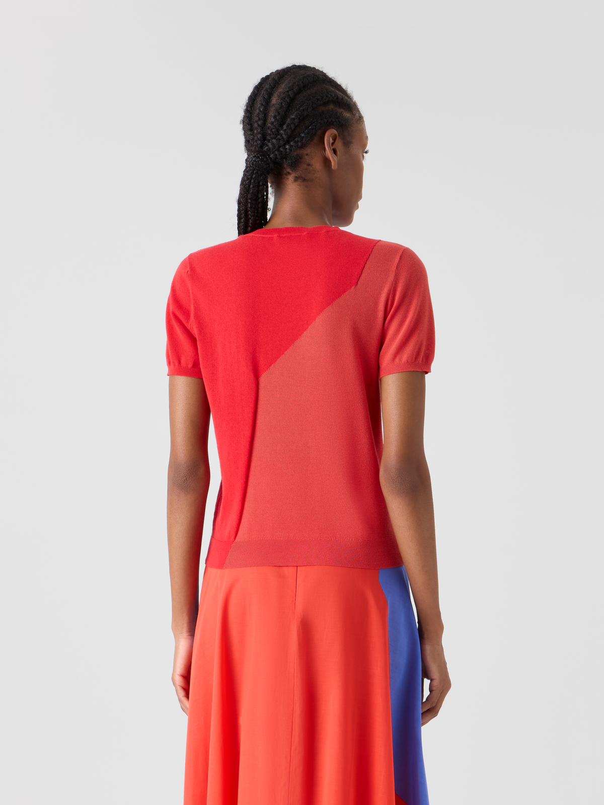 Designer Silk Cotton High Plains Intarsia Sweater - red #editorial