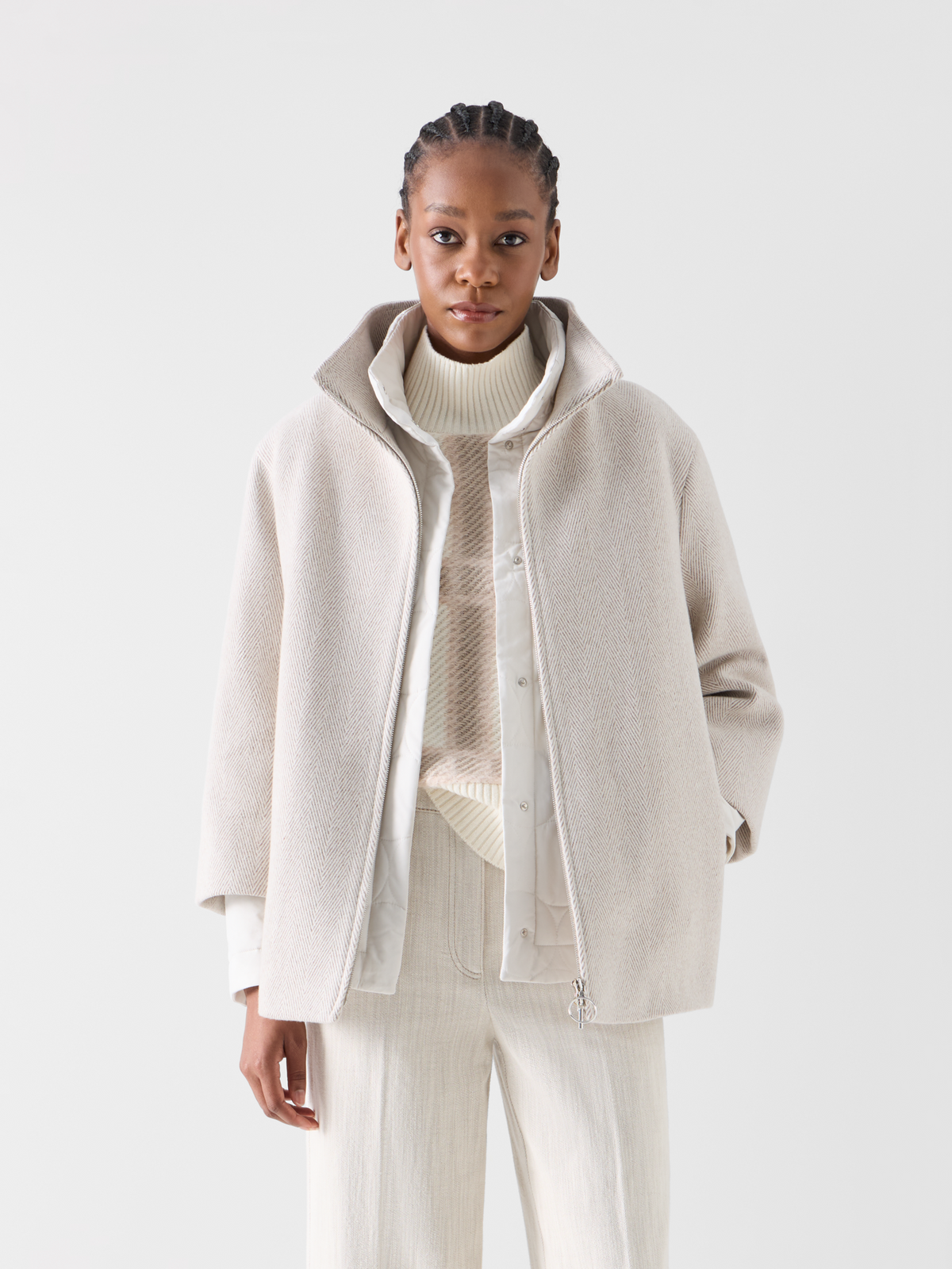 Designer Two-in-One Coat with Dot Quilt Layer - beige 