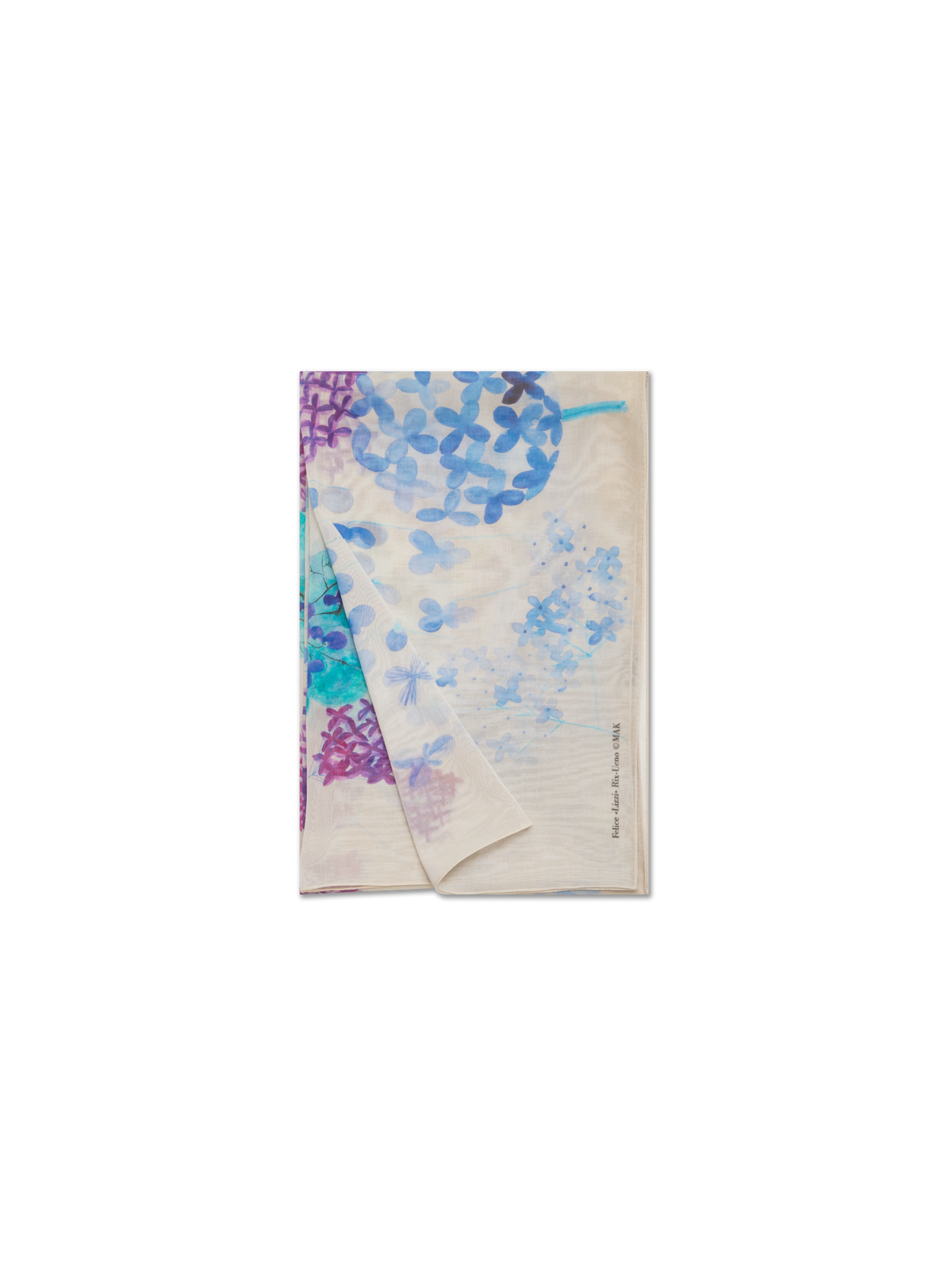 Designer Scarf in Cotton Silk with Denim Blossom Print - blue - multicolor - pink