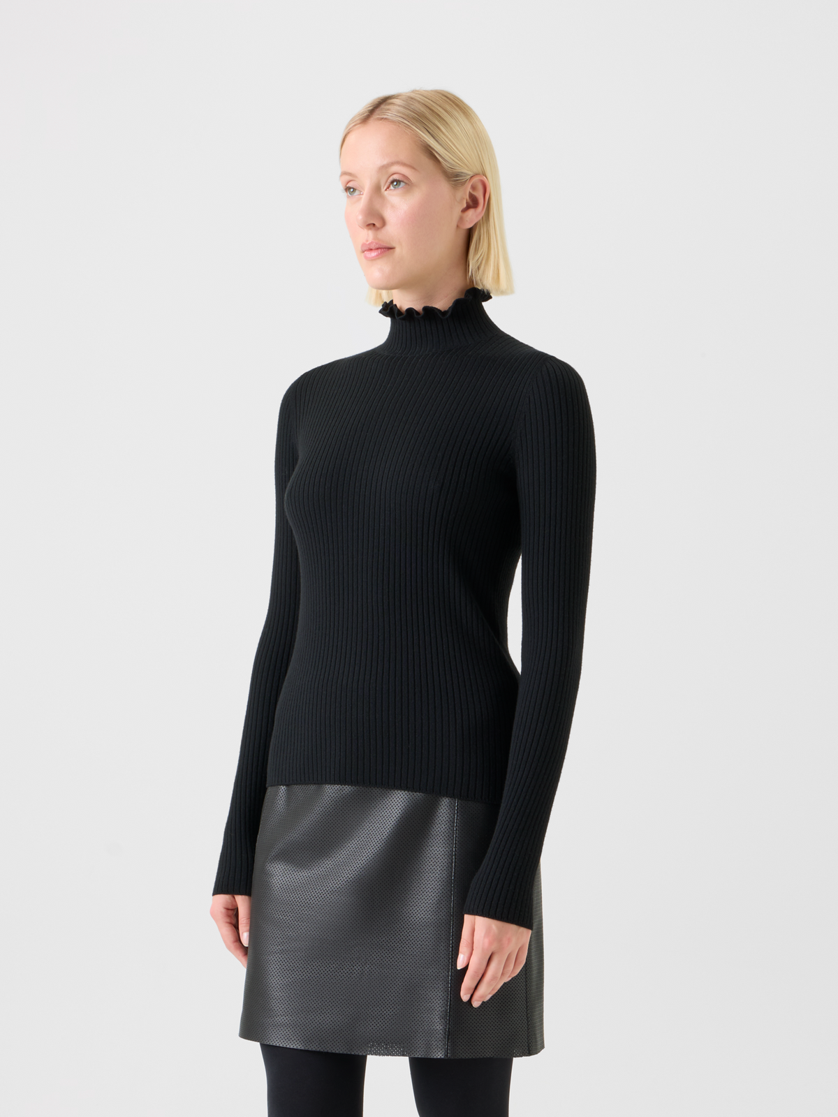 Designer Low Waist Belted Leather Mini Skirt - black - neutral #editorial