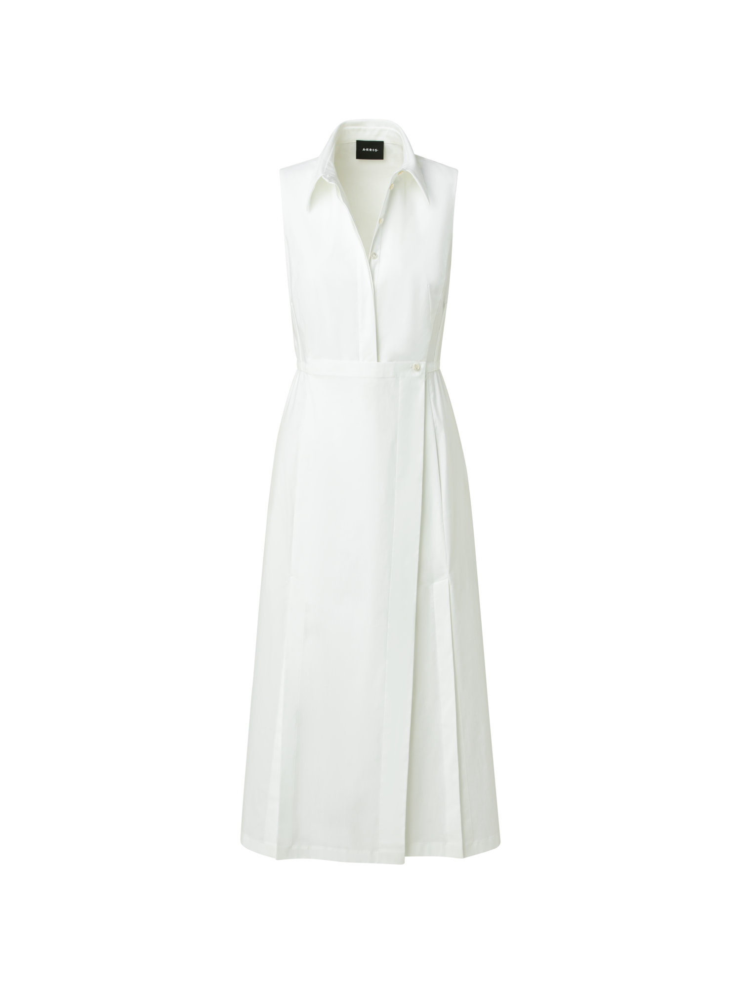 Designer Cotton Stretch Poplin Sleeveless Shirt Dress with Apron Detail