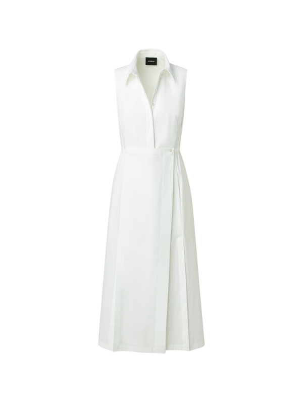 Designer Cotton Stretch Poplin Sleeveless Shirt Dress with Apron Detail