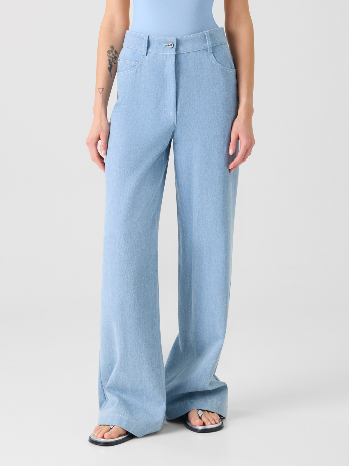 Designer Cooper Wide Leg Stretch Cotton Denim Pants - blue