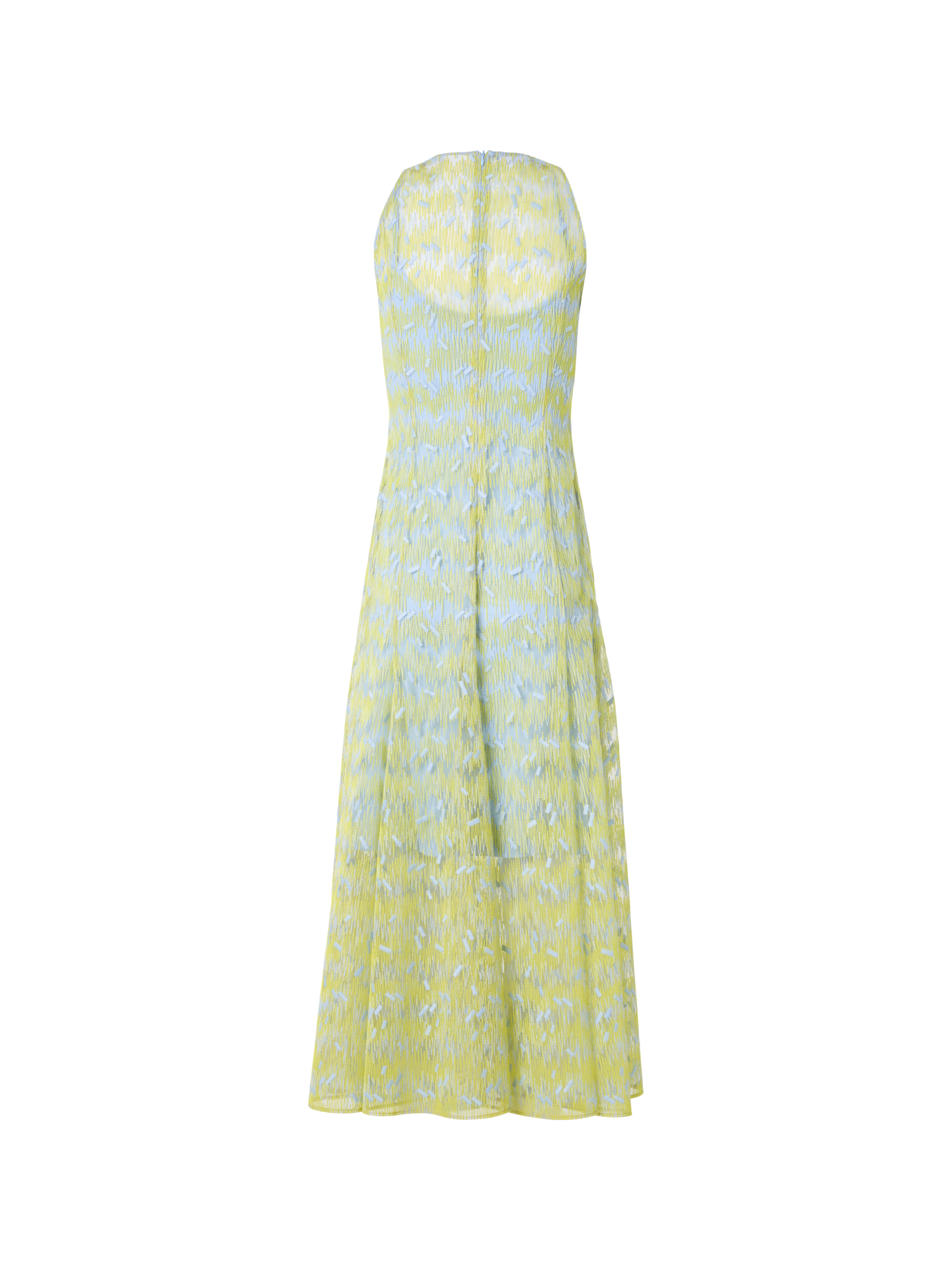 Designer Sheer Scribble Dot Embroidered Flared Midi Dress - blue - yellow