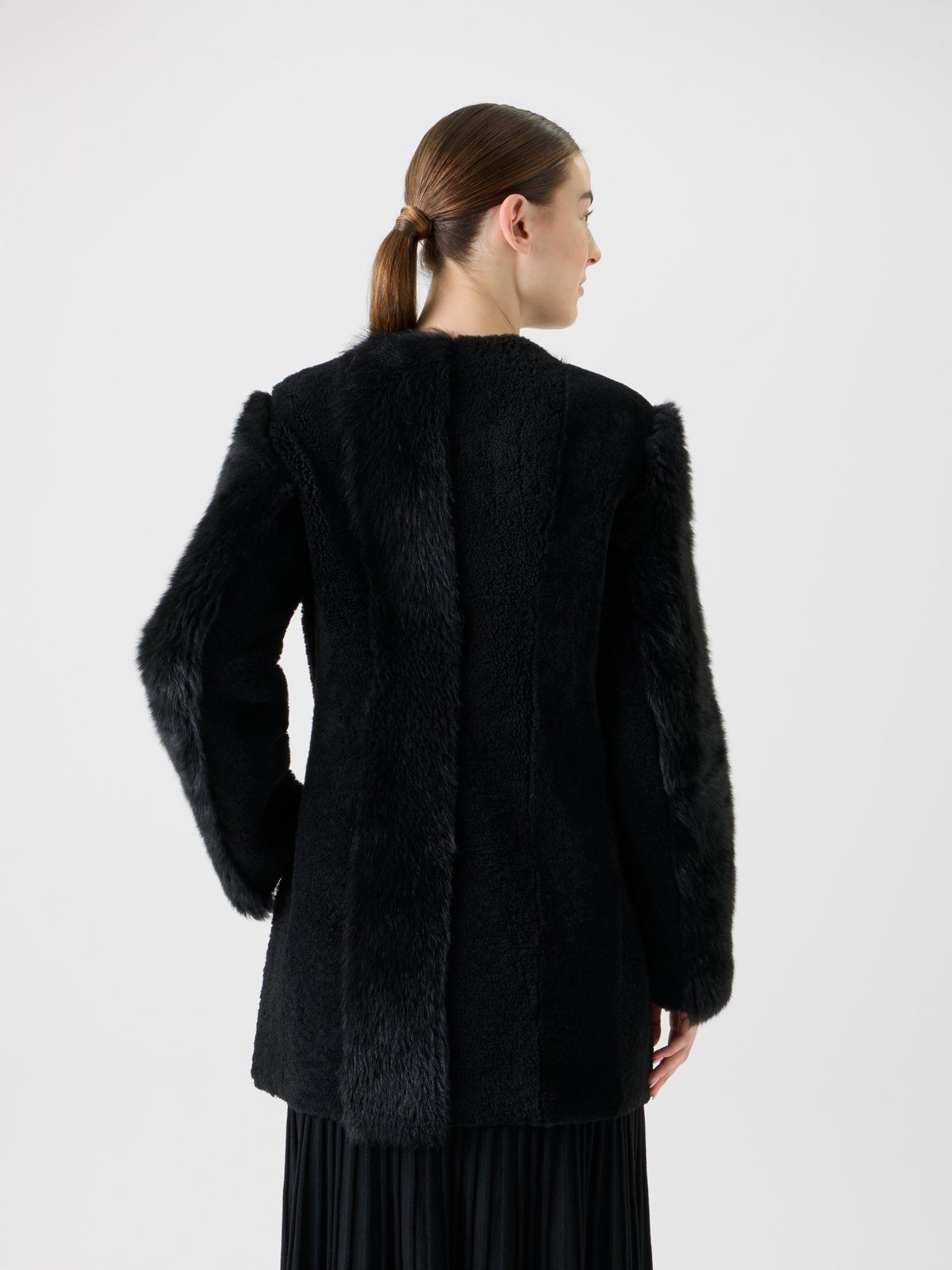 Designer Straight Patchwork Shearling Short Coat - black - neutral #editorial