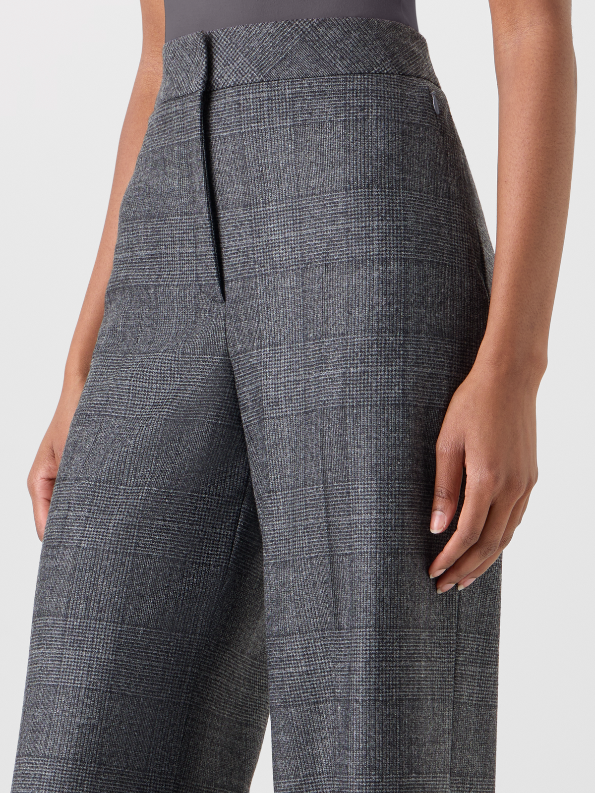 Designer Wide Leg Pants in Prince of Wales Wool Double-Face - grey - black #editorial
