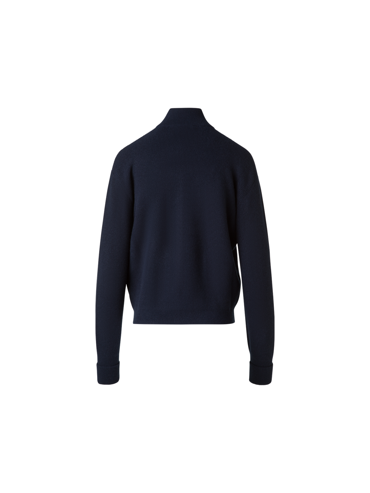 Designer Ribbed Zip Cardigan in Cashmere Knit - navy - blue