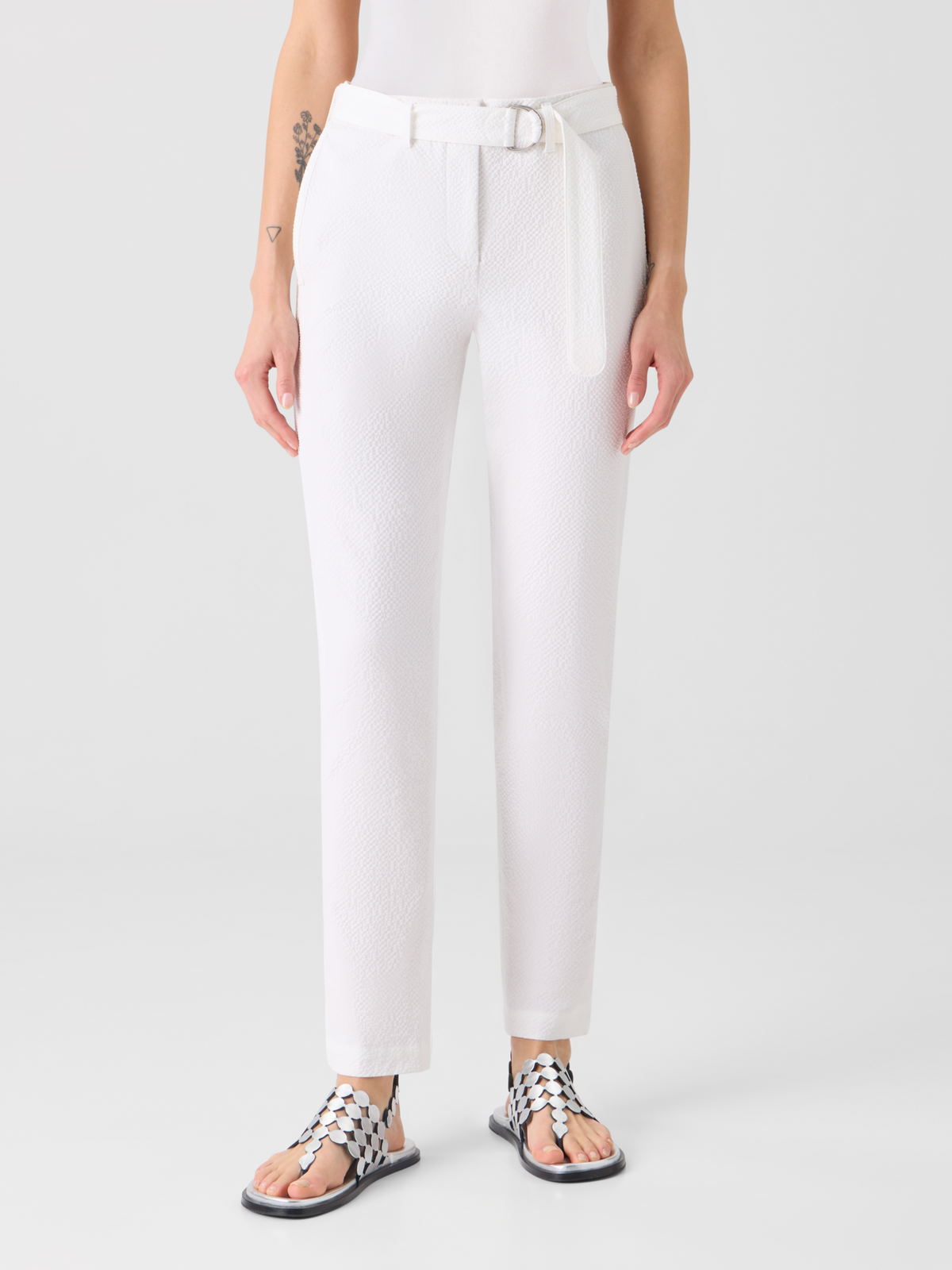 Designer Fallon Mid-Rise Cotton Seersucker Tapered Pants - white #editorial