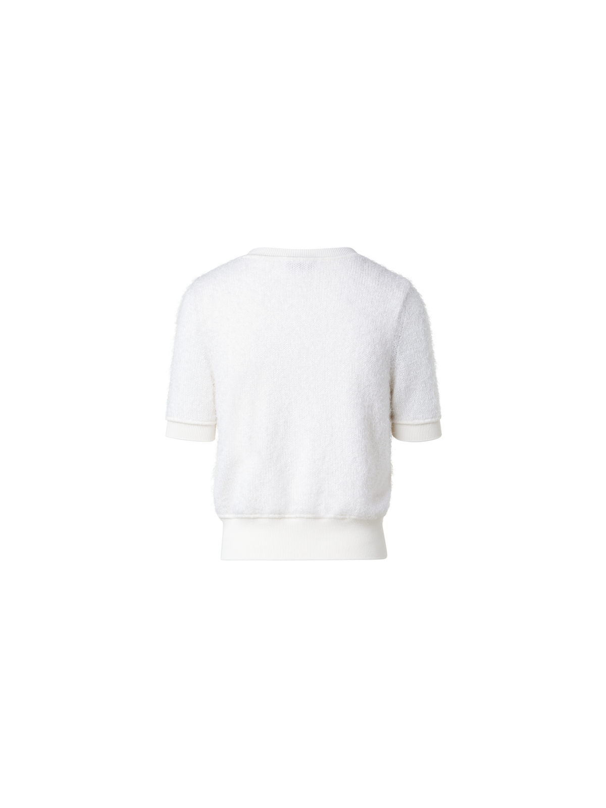 Designer Silk Cashmere Cotton Blend Shortsleeve Sweater - ecru - white