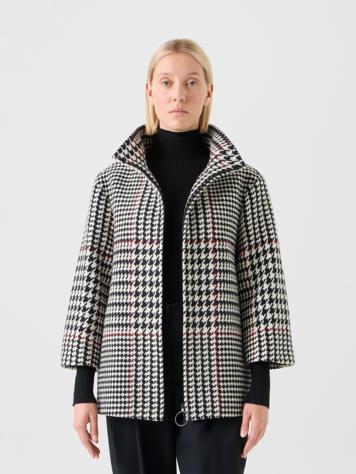 Designer Glencheck Car Coat - black - multicolor #editorial