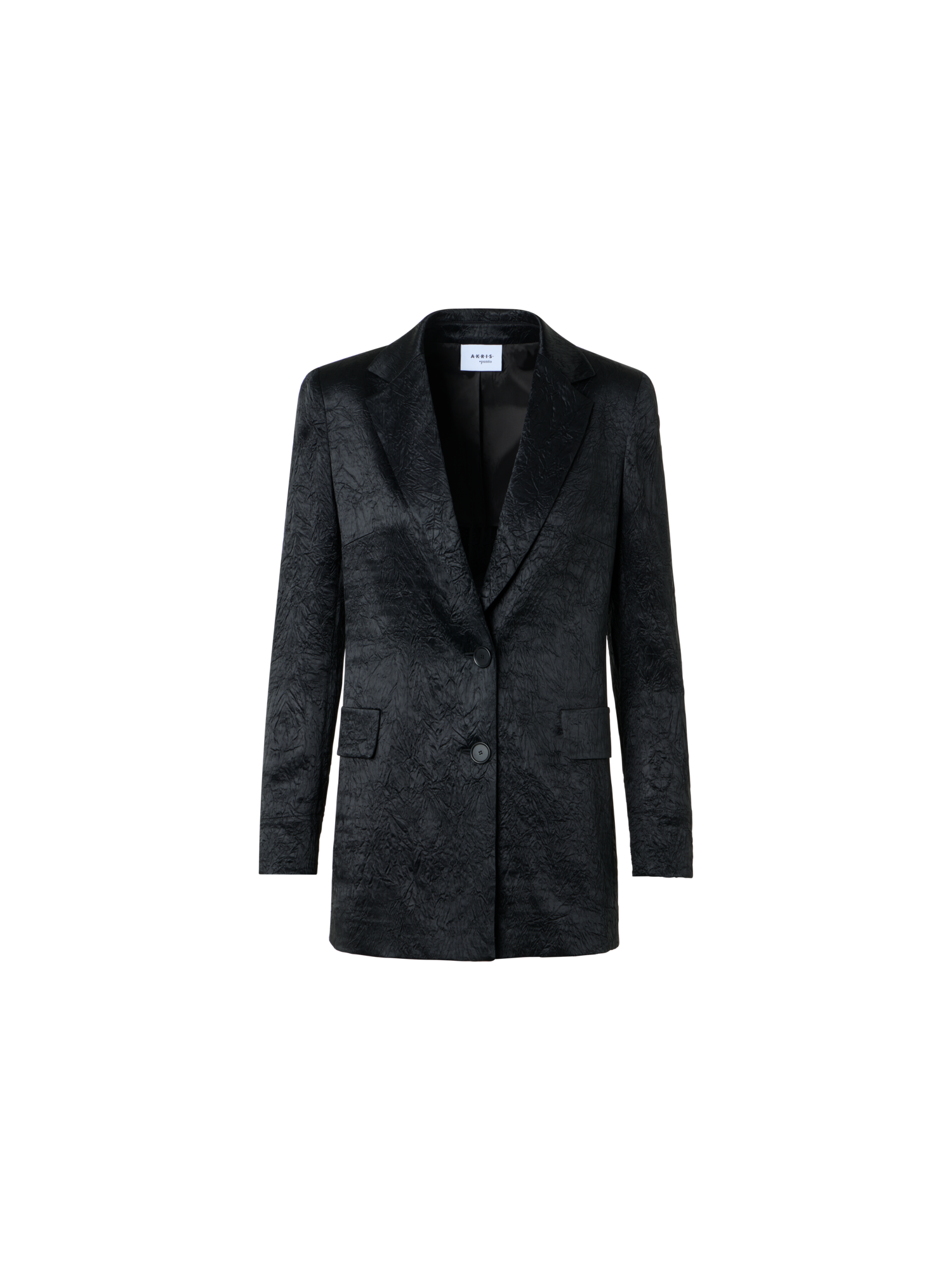 Designer Crinkled Satin Boyfriend Jacket - black