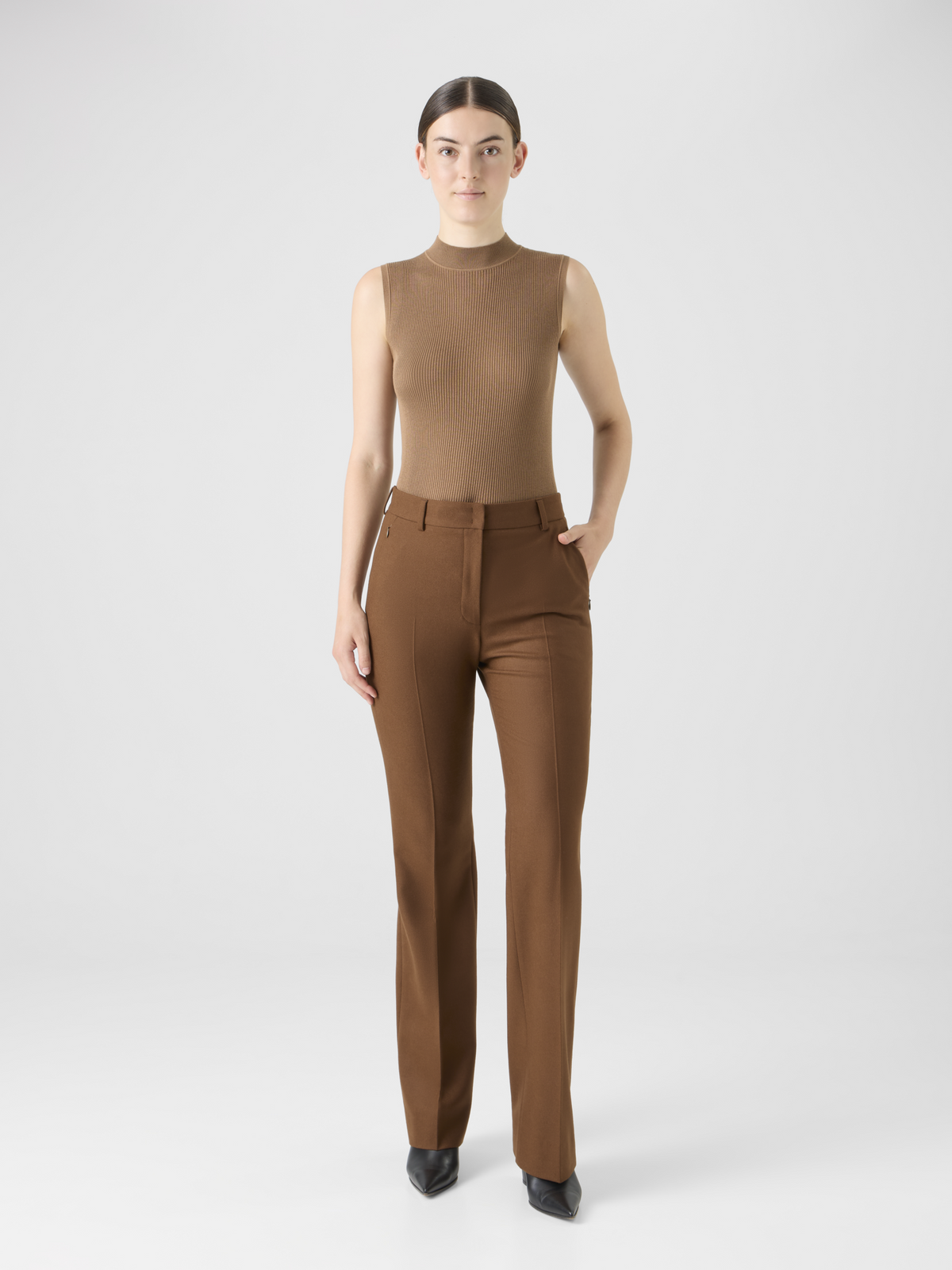 Designer Bootcut Wool Stretch Flannel Pants - brown #editorial