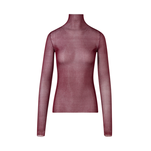 Transparent Silk Fine Rib Sweater with Thumb Holes