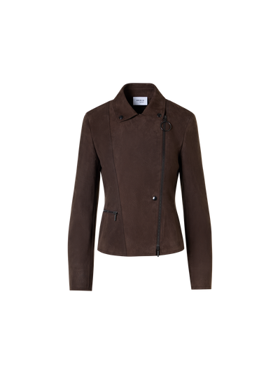 Designer Short Motorbike Jacket in Lamb Suede - brown