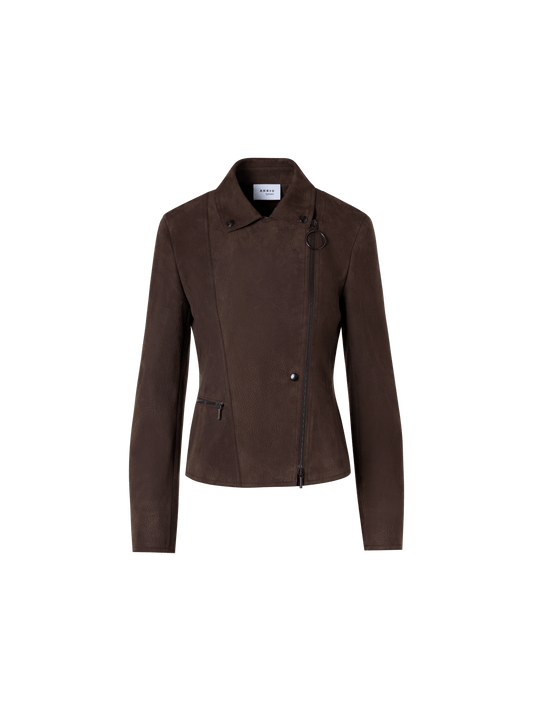 Designer Short Motorbike Jacket in Lamb Suede - brown