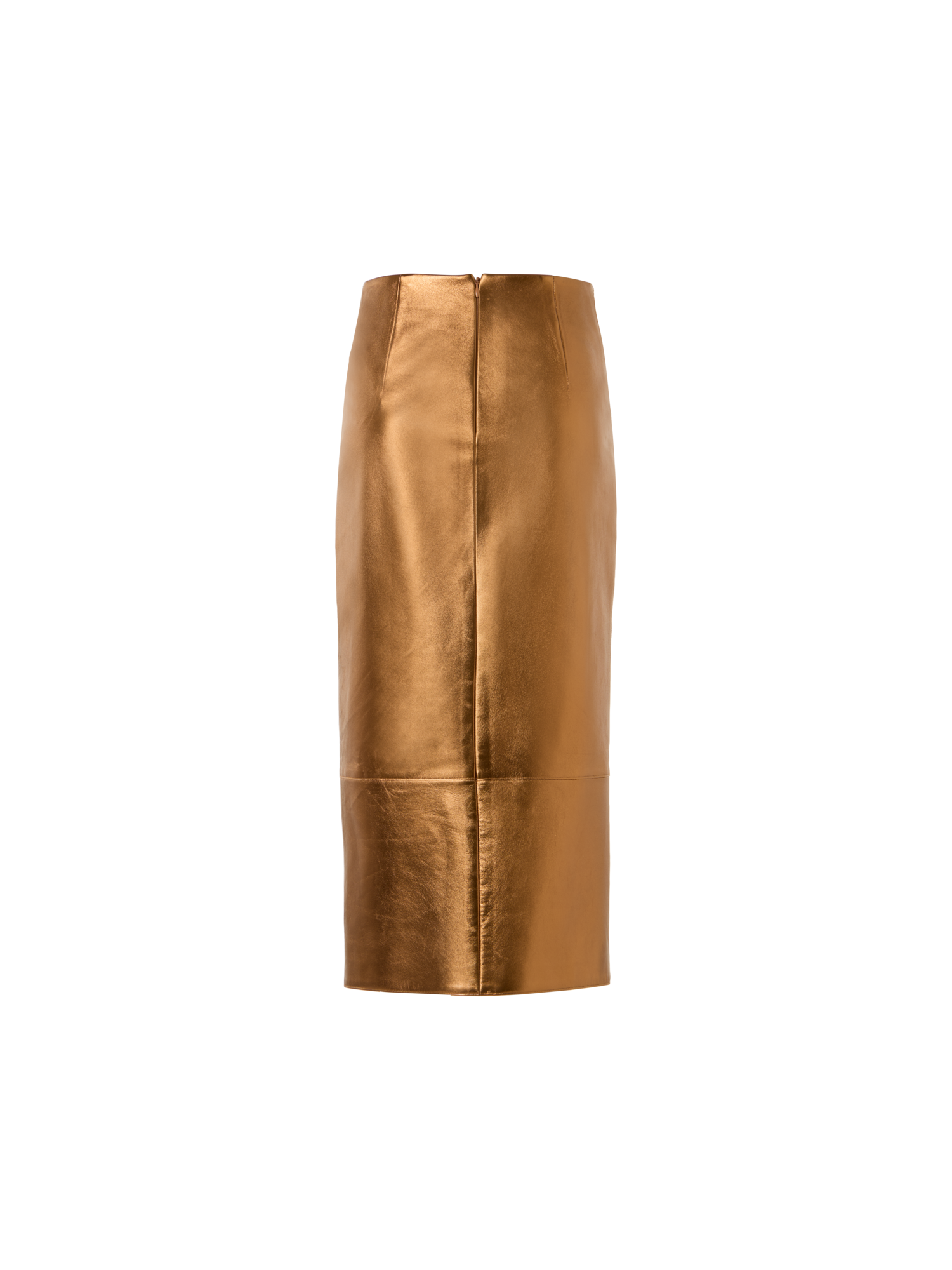 Designer Midi Pencil Skirt in Lamé Leather Stripe Embroidery - gold