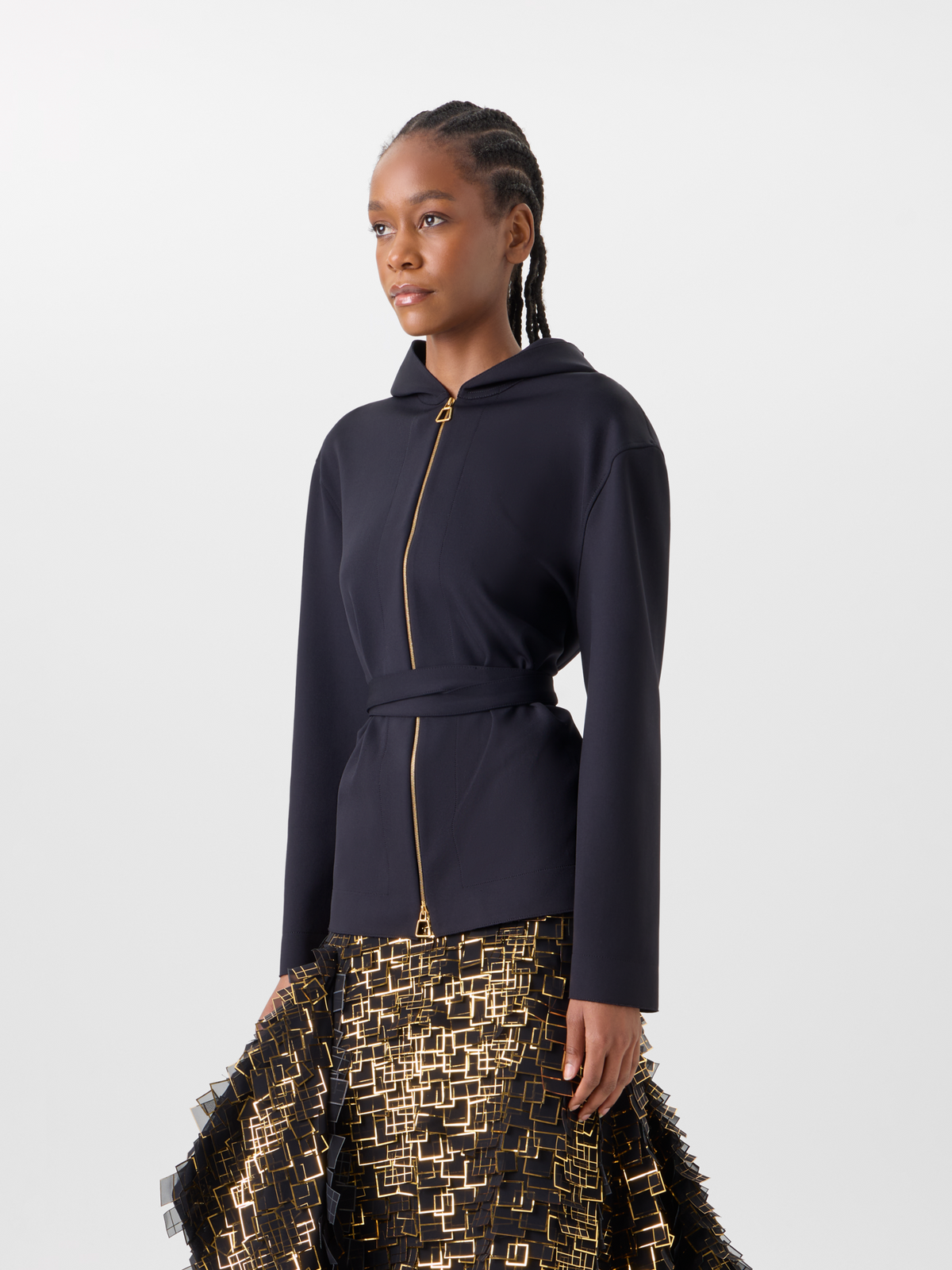 Designer Jacket with Open Back in Light Neoprene - black 