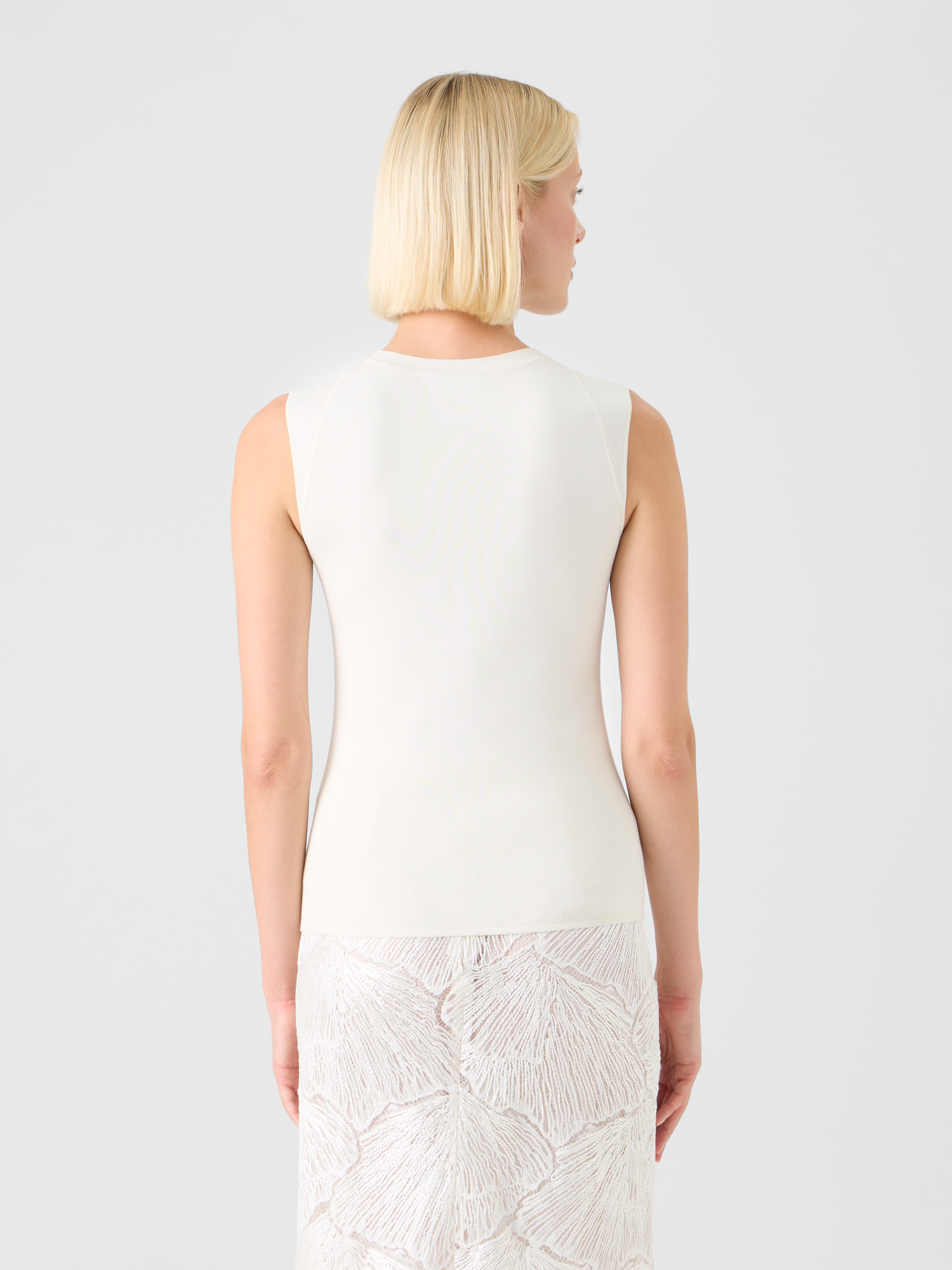 Designer Sleeveless Knit Top in Silk Stretch - ecru 