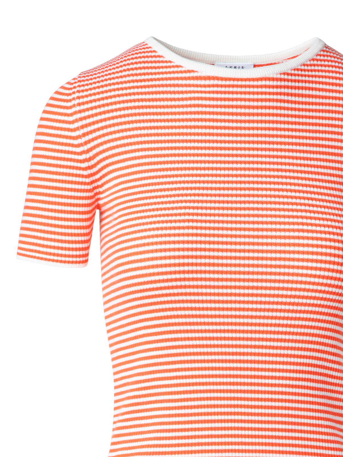 Designer Short Sleeve Sweater in Striped Virgin Wool  - multicolor - orange