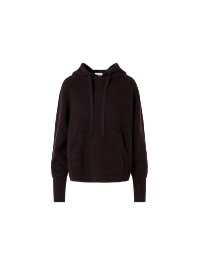 Designer Wool Cashmere Hoodie with Front Pocket - brown