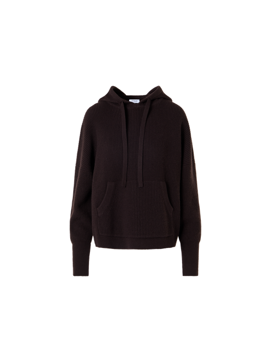 Designer Wool Cashmere Hoodie with Front Pocket - brown