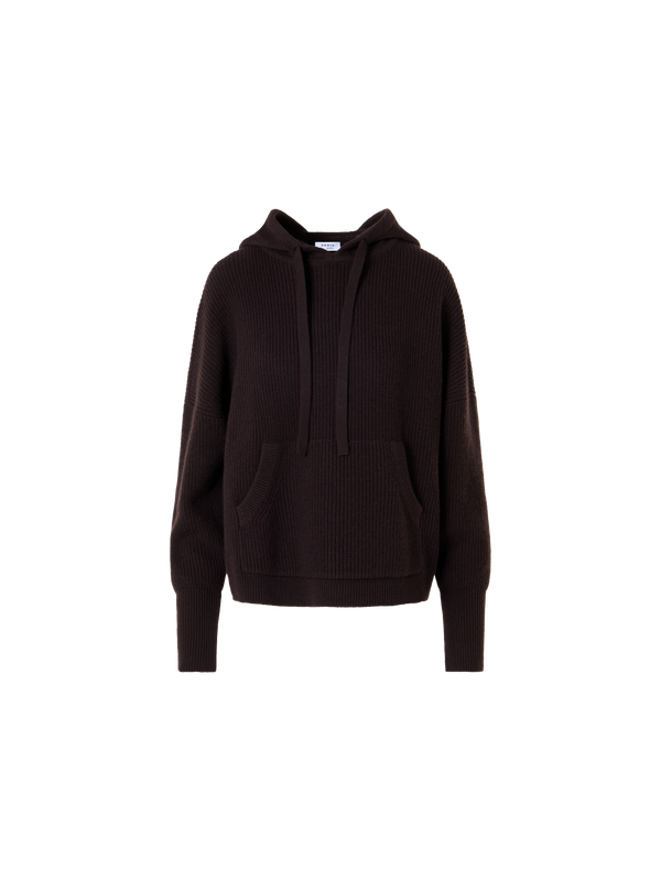 Designer Wool Cashmere Hoodie with Front Pocket - brown