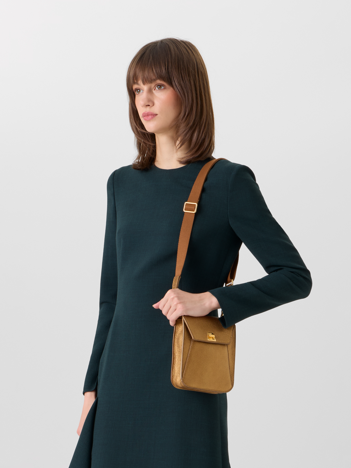 Designer Anouk Mini Messenger Bag - gold #editorial