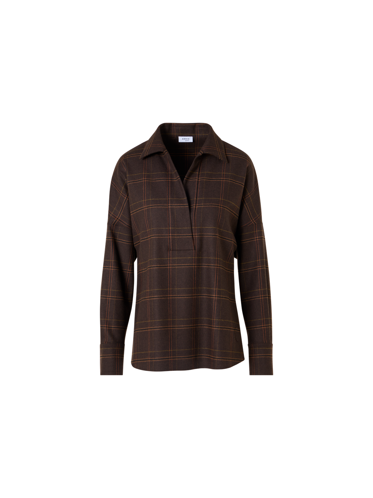 Designer Boxy Check Blouse in Flannel - brown