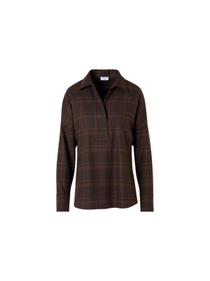 Designer Boxy Check Blouse in Flannel - brown