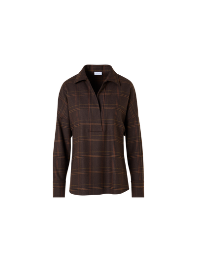 Designer Boxy Check Blouse in Flannel - brown