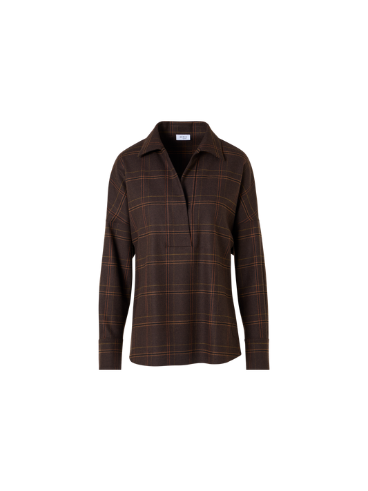 Designer Boxy Check Blouse in Flannel - brown