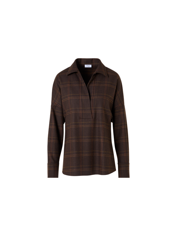 Designer Boxy Check Blouse in Flannel - brown