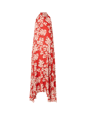 Designer Sleeveless Papercut Flower Midi Dress - red