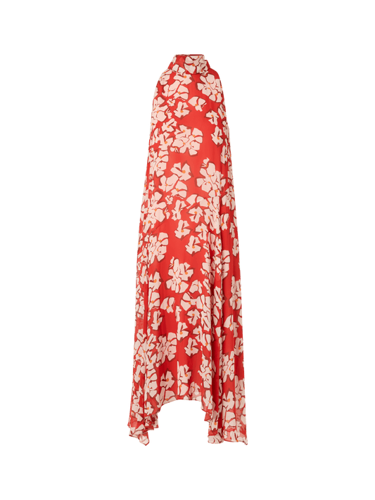 Designer Sleeveless Papercut Flower Midi Dress - red