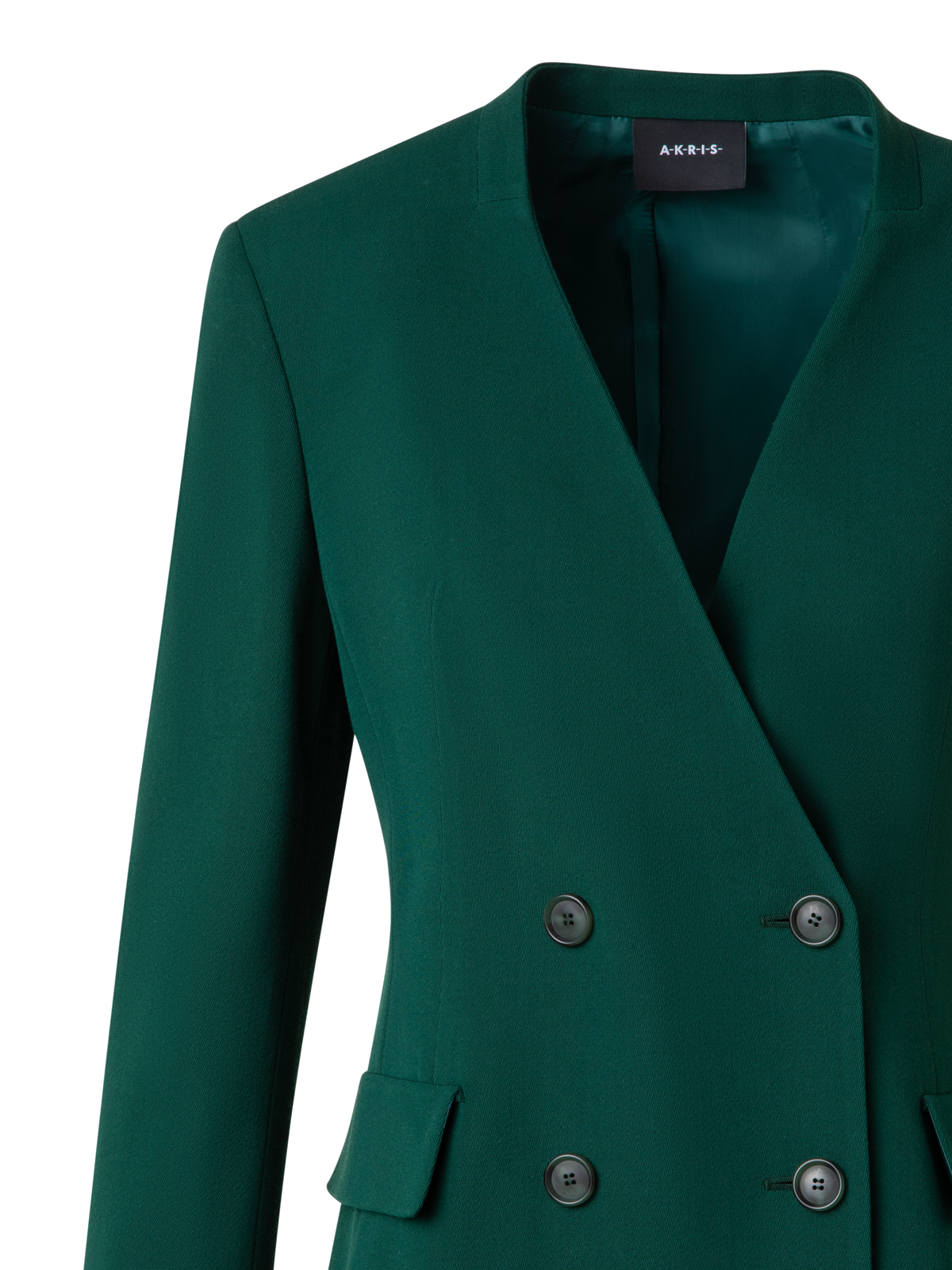 Designer Long Double Breasted Blazer in Wool - green