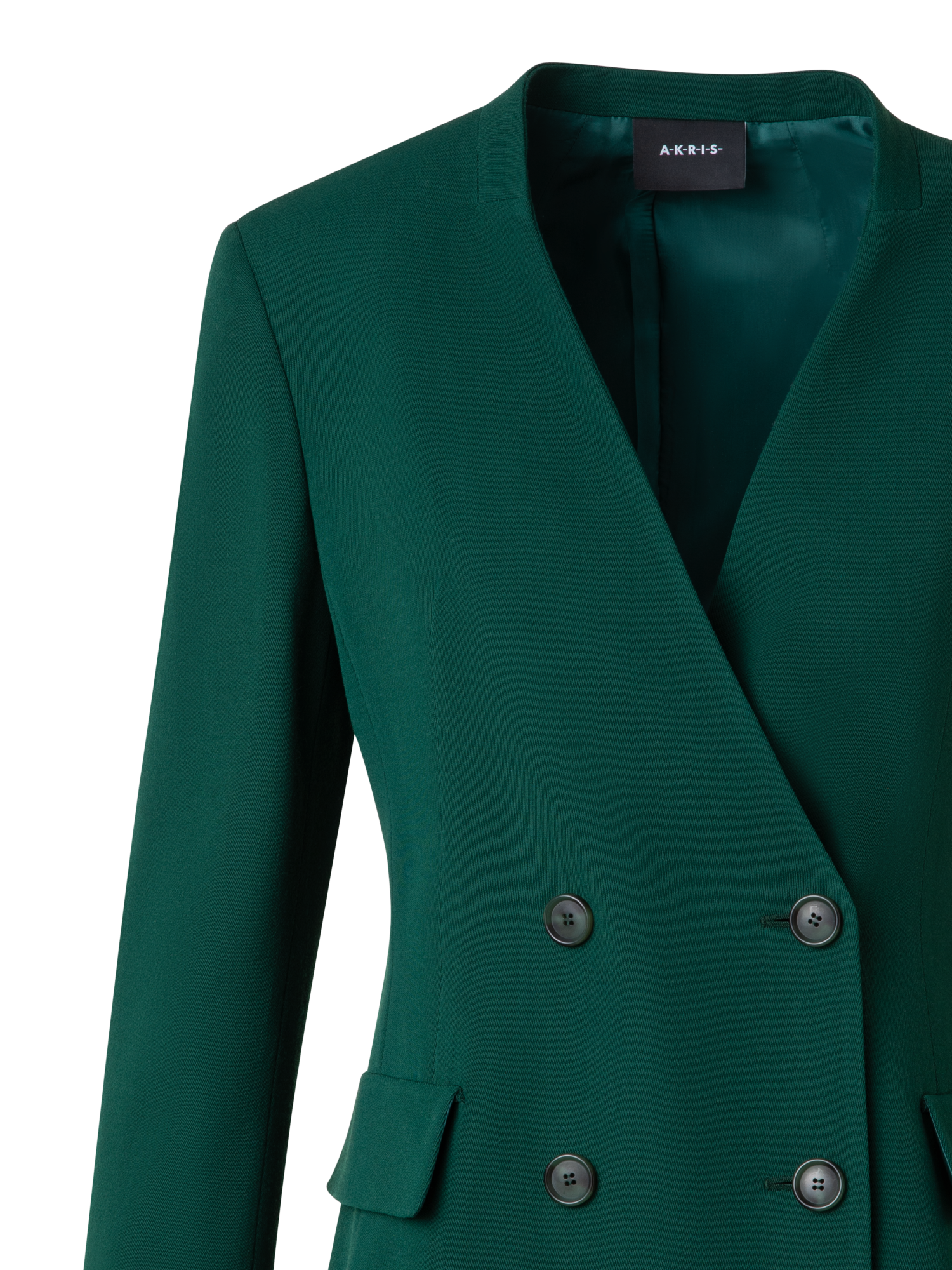Designer Long Double Breasted Blazer in Wool - green