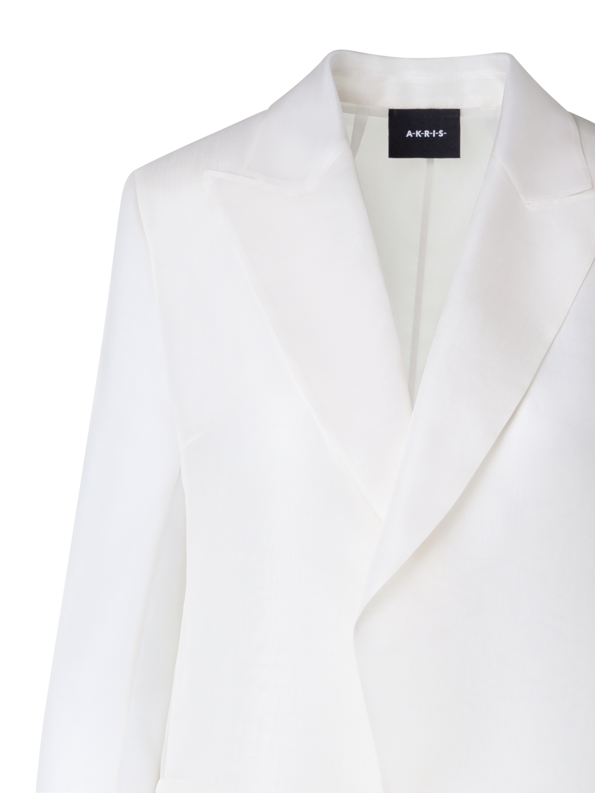 Designer Long Tailored Jacket with Semi-Sheer Sleeve - ecru
