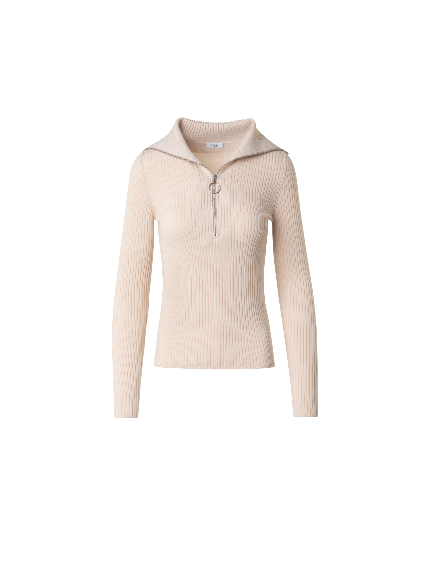 Designer Virgin Wool Knit Sweater with Big Collar - ecru - beige - white