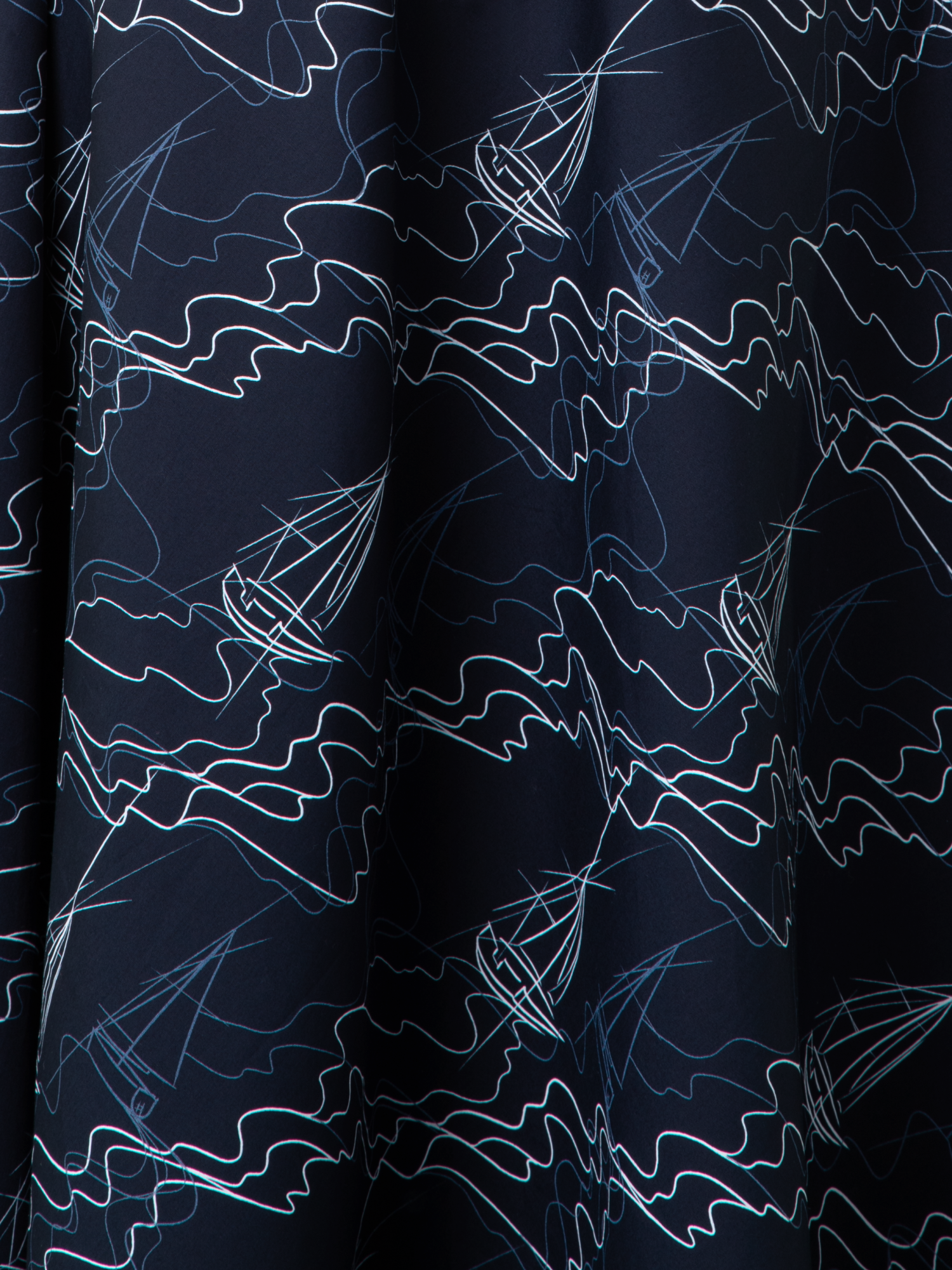 Designer Midi Shirt Dress in Cotton with Sailboat Print - navy - blue - multicolor