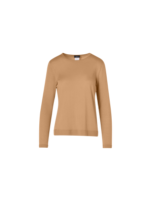 Designer Long-Sleeve Cashmere-Silk Knit Sweater - brown