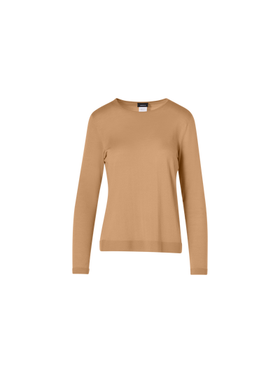 Designer Long-Sleeve Cashmere-Silk Knit Sweater - brown