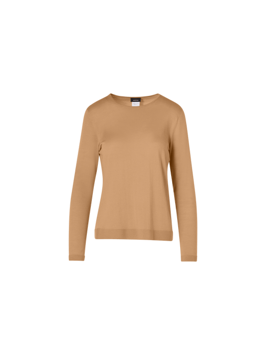 Designer Long-Sleeve Cashmere-Silk Knit Sweater - brown