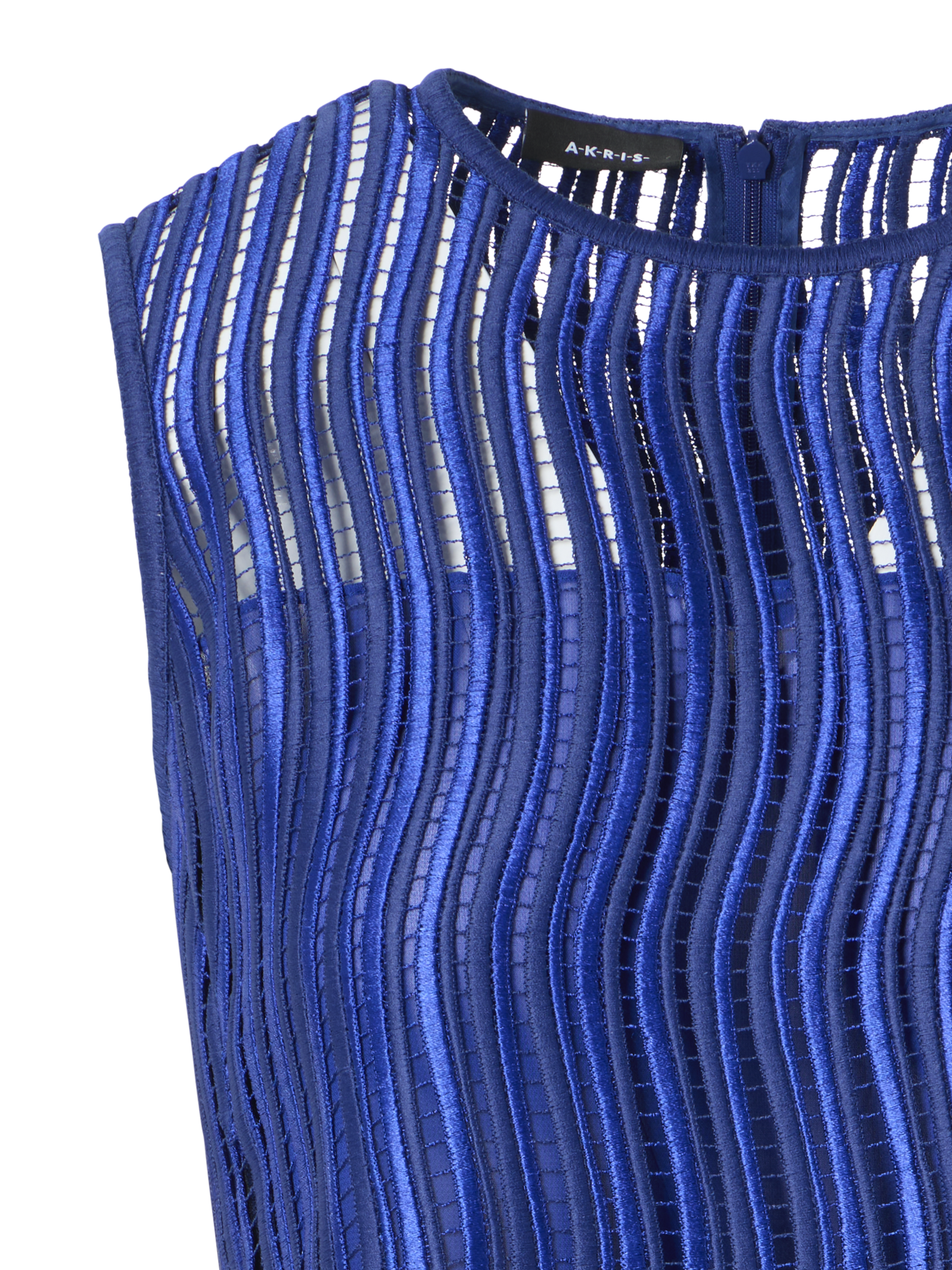 Designer Sleeveless Blouse in Wave Guipure - blue